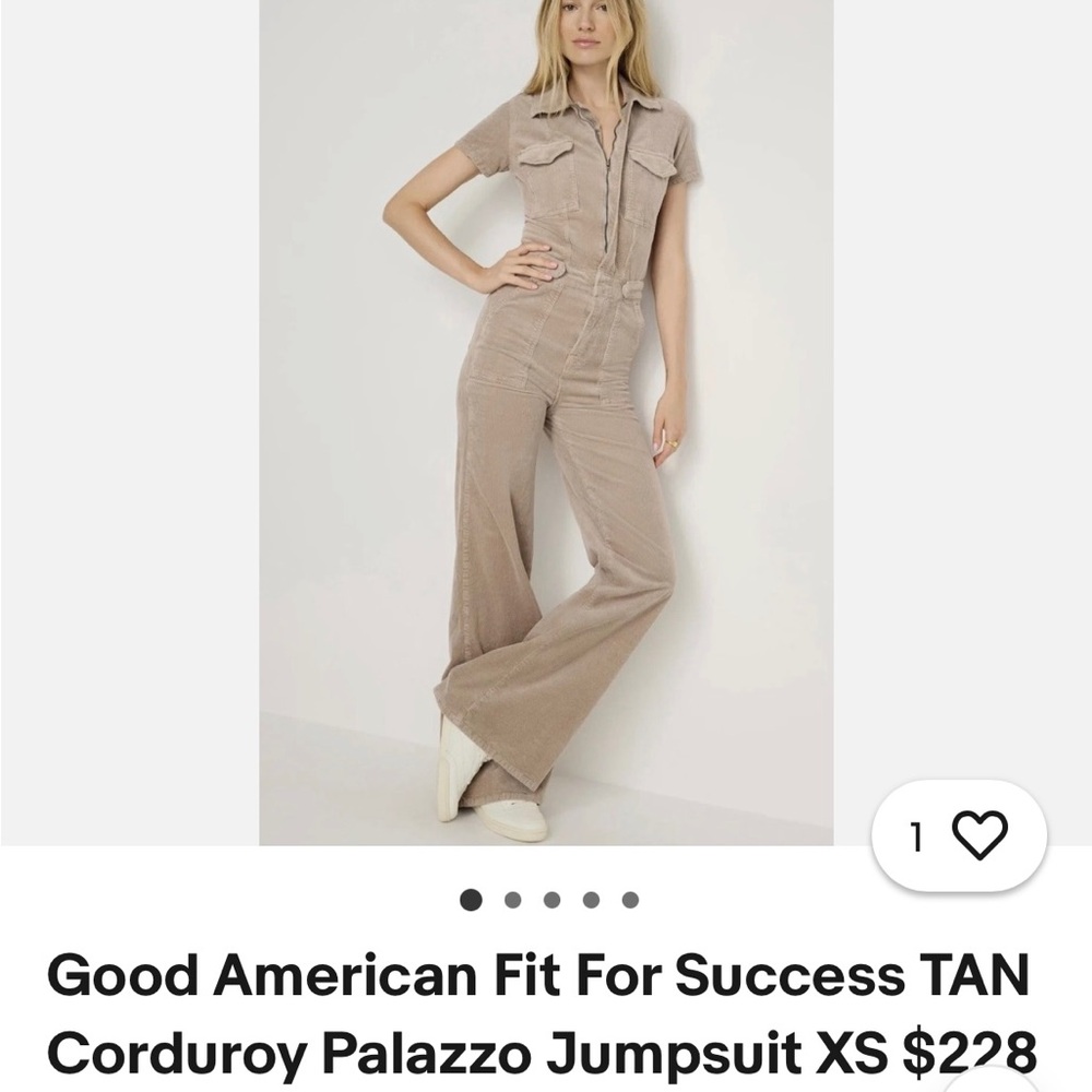 Good American Beige Corduroy Jumpsuit